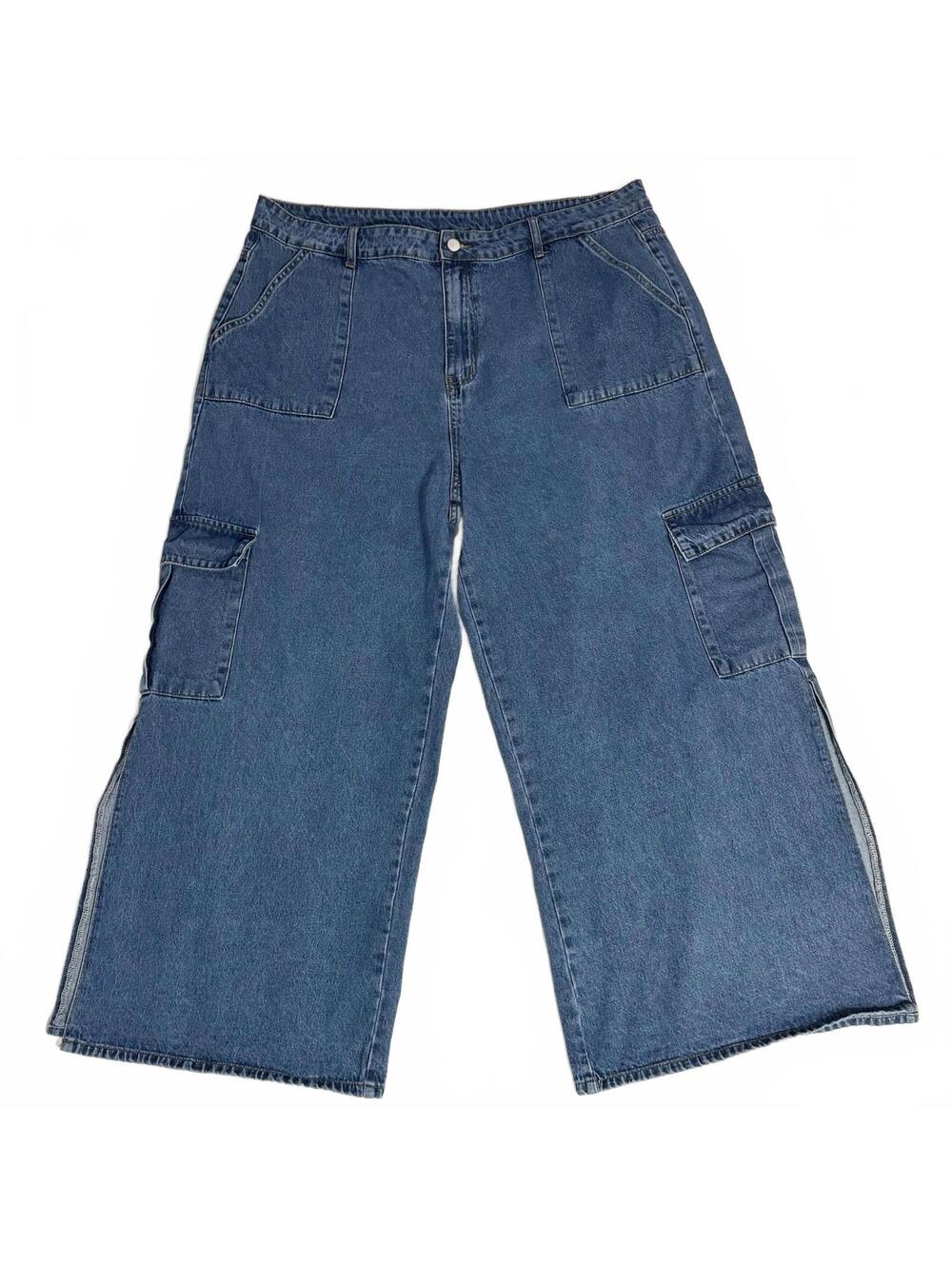 Cider Jeans Cargo Wide High Rise Denim 3XL Straight Leg Split Seam Y2K Style